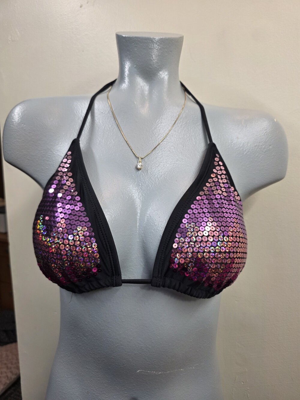 Endless Sun Women’s Purple Colorful Sequin Bathing Suit Top Size L (B/C Cup)